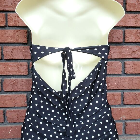 Lauren Ralph Lauren Swimsuit Womens 12 Black Polka Dot One Piece Bathing Suit - Picture 3 of 16